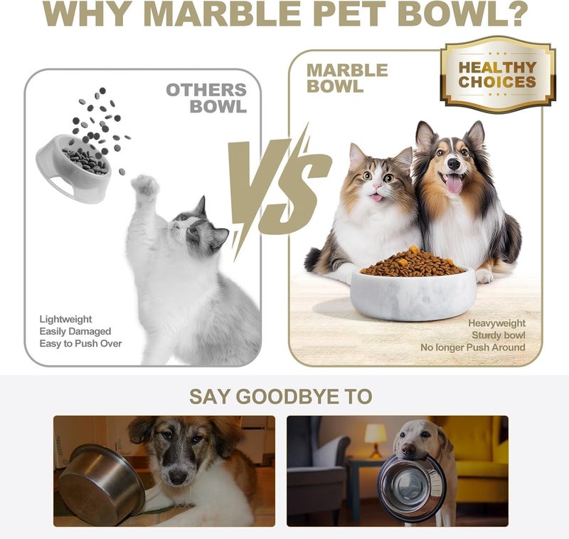 karibiber White Marble Dog Bowls, Non-Slip Dog Food Water Bowl Small, Heavy Duty Pet Bowl for Cats and Medium Dogs, Weighted African Natural Marble, Holds 4 Cups(5lbs) - Image 3